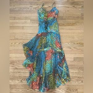 BCBGMaxAzria Y2K LIMITED EDITION Peacock Asymmetrical Mermaid Evening Gown Dress